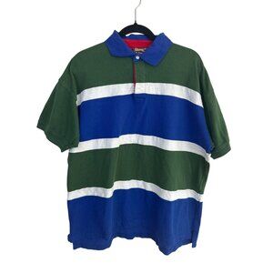 Vtg Le Tigre Polo Shirt Men's XL Green Blue Striped Short Sleeve Casual Preppy